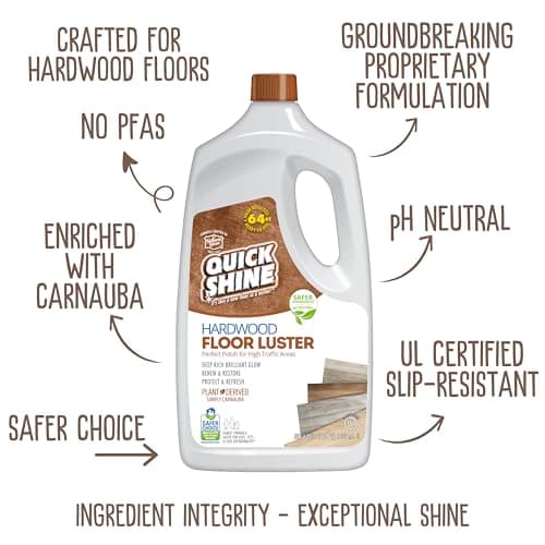 Quick Shine Hardwood Floor Luster-Polish | Plant-Derived w/Carnauba | Safer Choice, No PFAS, pH Neutral | Ready to Use F