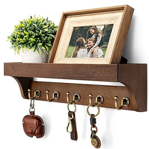 Rebee Vision Farmhouse Mail Rack for Home Decor: Wall Mount Key Holder with Shelf (Light Brown)