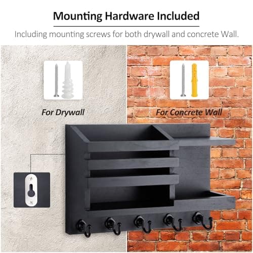 Nekon Black Wooden Key Holder for Wall entrada hall Rustic Home Decor 5 Hooks Organizer