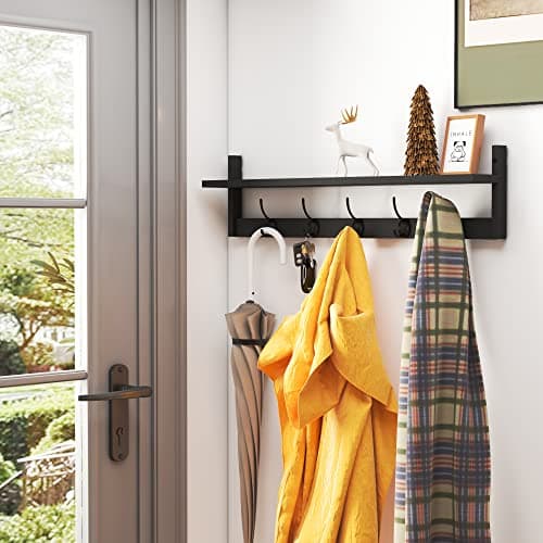 Ambird Stylish Wall Hooks with Shelf for Living Room and Bedroom (5 Dual Hooks)
| Ambird Hanging Wood Coat Hooks with S