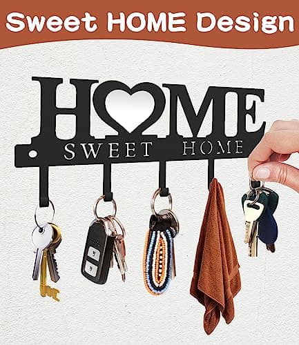 WIPHANY Sweet Home Key Holder Wall Mounted Black Metal Decorative Key Rack for Entryway Home Design Hangers