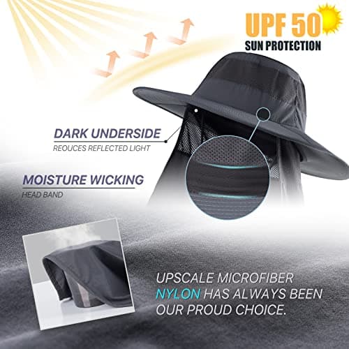 Sclzoed Outdoor Sun Hat for Men UPF50+ Mesh Wide Brim Fishing Hat with Neck Flap
| Sclzoed Men's Fishing Hat UPF50+ Out