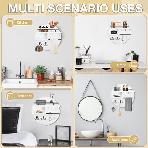 Quick Ma Key Holder Wall Mount, Wooden Decorative Key Rack with Shelf for Entryway Organization, Concealed Storage, 12
