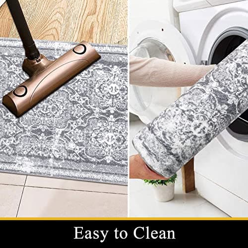Vaukki Non Slip Entryway Mat, Vintage Shaggy Soft Laundry Rug Runner for Bathroom and Bedroom (2' X 6', Grey) OEKO-TEX
