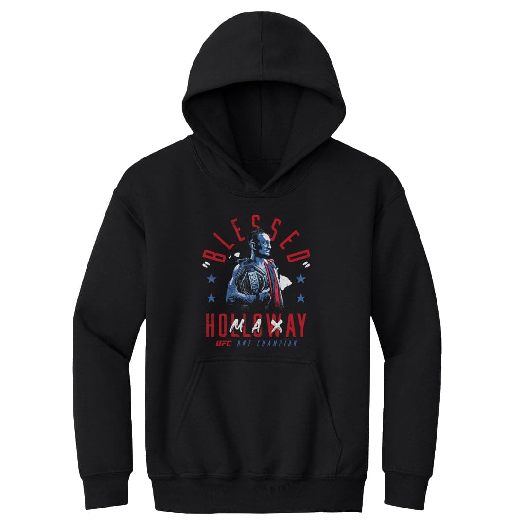 Max Holloway UFC Youth Hoodie Sweatshirt - Blessed BMF Champion WHT
