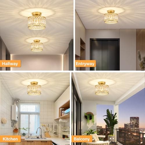 Crystal Ceiling Light Fixture, Modern Semi Flush Mount Gold Lighting Fixtures for Hallway and Kitchen
Crystal Ceiling Li