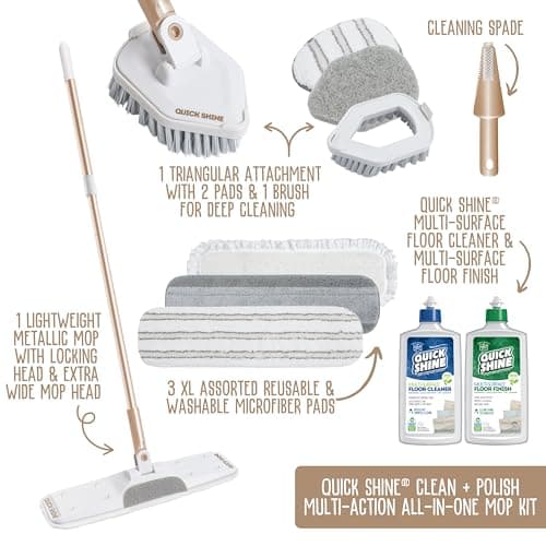 Quick Shine Ultimate Gold All-in-One 11 Pc Clean & Polish Mop Kit | No Batteries Needed | For All Floors Pro Cleaning