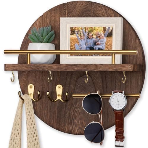 Nekon Black&Gold Rustic Mail Organizer with Shelf and Hooks for Hall Kitchen Entryway