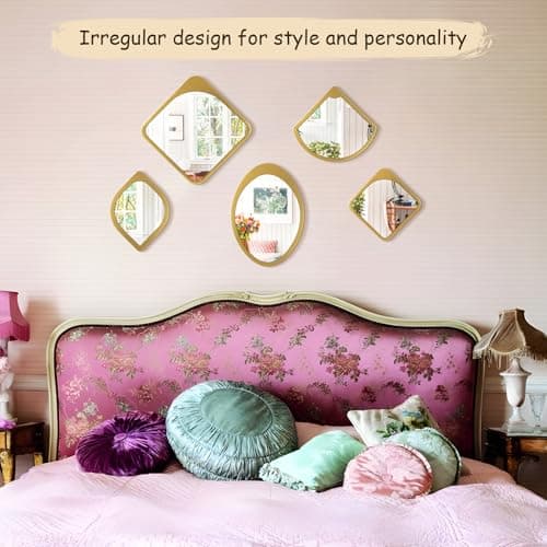 Gold Wall Mirror Living Room Decor, Elegant 3PCS Asymmetrical Mirrors for Modern Home Office or Bedroom, Stylish Wall Ar