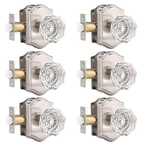 Gobrico Heavy Duty Crystal Glass Door Knobs 6 Pack for Interior Room Keyless Snowflake Handle Antique Brass Finish
| Go
