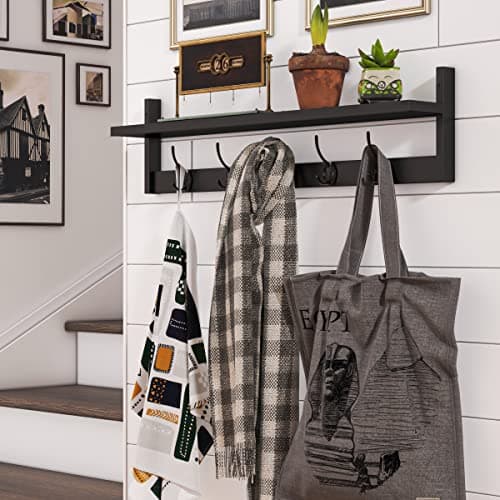 BAMEOS Black Wall-Mounted Shelf with Hooks for Bathroom and Living Room
| BAMEOS 28.9 Inch Black Entryway Hanging Shelf