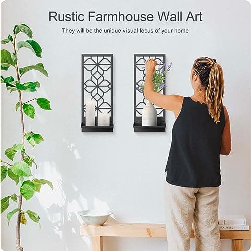 Black Metal Wall Decor for Living Room and Bedroom (2 Pack, 16.5 x 7 in)
Black Metal Wall Decor Retro Bathroom Wall Art