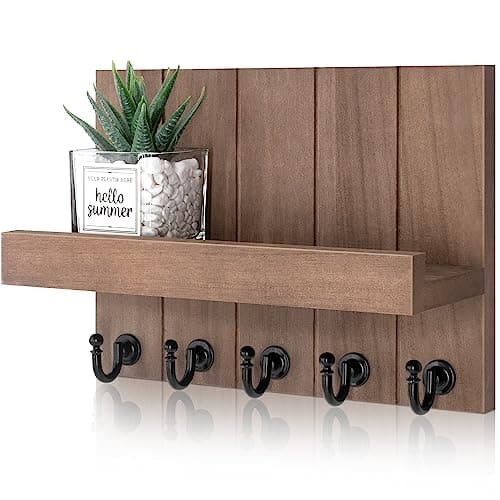 Rustic Key Holder with Shelf for Farmhouse Decor - Living Room Organizing Hook (Retro Brown, |54" D x 10" W x 7.28" H)