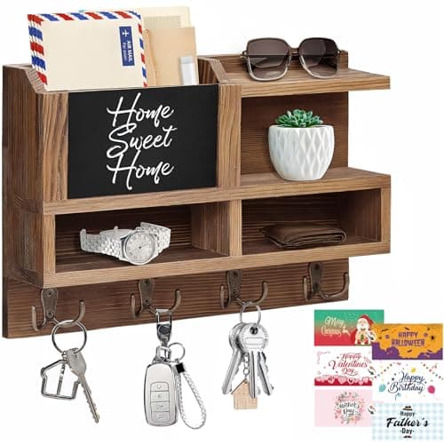 Wooden Mail and Key Holder Wall Mount with Chalkboard and Mirror Brown 8 Hooks 3 Cards Type 1  
Wooden Mail Key Organize
