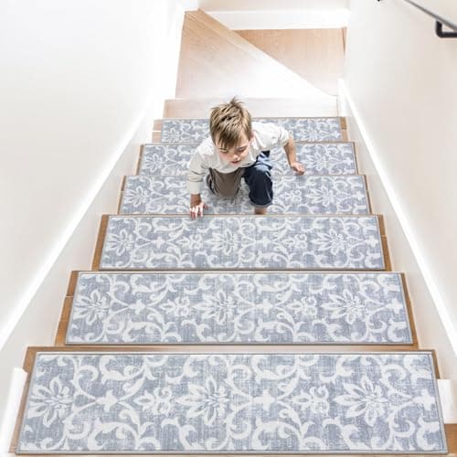 Lahome Non Slip Carpet Stair Treads for Wooden Steps Indoor, 15 Pack 8" X 30", Grey for Kids Pets Elders