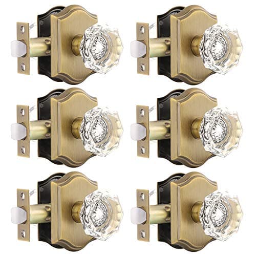 Gobrico Heavy Duty Crystal Glass Door Knobs 6 Pack for Interior Room Keyless Snowflake Handle Antique Brass Finish
| Go