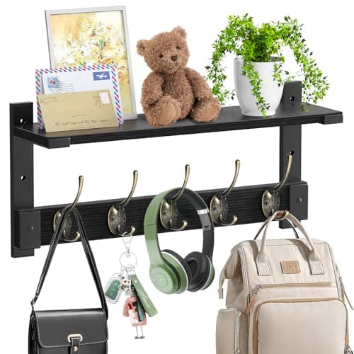 Wall Hooks with Shelf for Coat Rack Hanging in Entryway, Living Room, and Bedroom
| Coat Backpack Key Hanger Wall Mount
