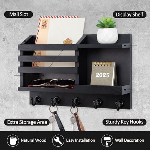 Nekon Black Wooden Key Holder for Wall entrada hall Rustic Home Decor 5 Hooks Organizer