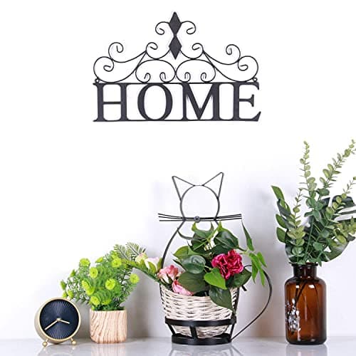 Yamfurvo Scrolled Home Word Wall Decor Black for Bedroom Living Room Dining Room Metal Wall Mounted Plaque Door Art Sign