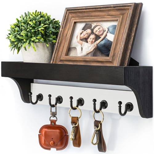 Rebee Vision Farmhouse Mail Rack for Home Decor: Wall Mount Key Holder with Shelf (Light Brown)