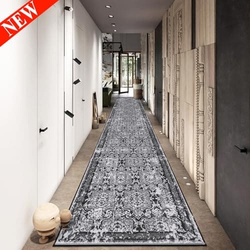Vaukki Non Slip Entryway Mat, Vintage Shaggy Soft Laundry Rug Runner for Bathroom and Bedroom (2' X 6', Grey) OEKO-TEX