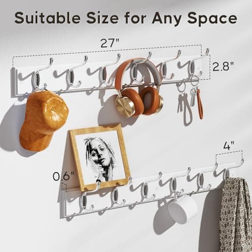 White Coat Rack Wall Mount 2 Pack for Jackets and Bags  
Wall-Mounted Coat Rack 2 Pack White with 6 Metal Hooks for Hats