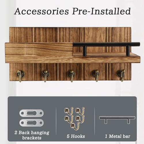 CypherX Decorative Key Holder Wall Mount - Farmhouse Wood Organizer for Entryway
| CypherX Wall Mount Key and Mail Hold
