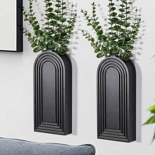 2 Pack Black Wooden Wall Vase Set for Modern Farmhouse & Boho Decor - Entryway, Hallway, Bathroom, Living Room, Dining R