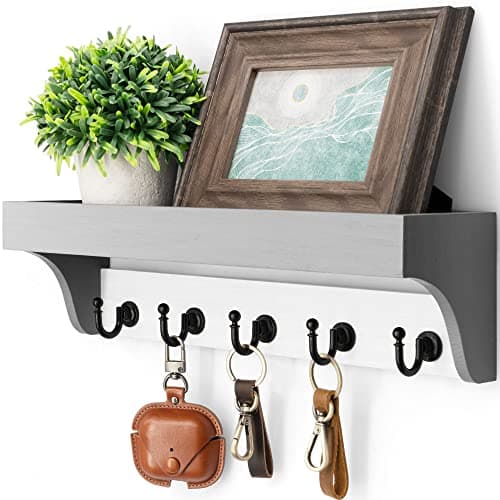 Rebee Vision Farmhouse Mail Rack for Home Decor: Wall Mount Key Holder with Shelf (Light Brown)