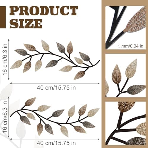 Zhengmy Vintage Brown Metal Tree Leaf Wall Decor for Living Room and Hallway Outdoor Decoration(2 Pieces)
