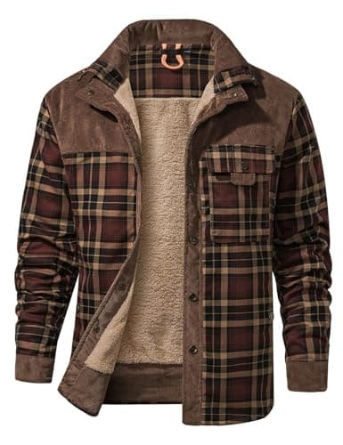 Gihuo Men's Long Sleeve Sherpa Lined Warm Flannel Plaid Jacket for Outdoor Activities
| Gihuo Men's Button Down Fleece