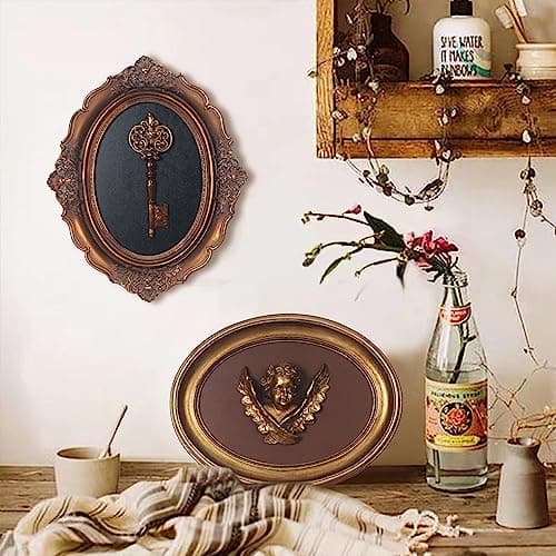 Vintage Wall Sculpture for Hallway, Hand Painted Embossed Key Design, Unique Gift for Home Decor (Antique Gold-Key)  
An