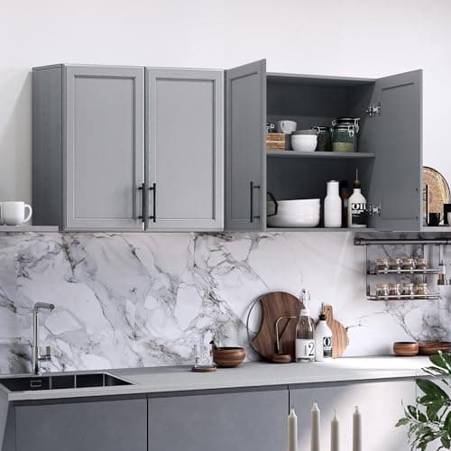 Kitchen and Laundry Wall Storage Cabinet in Grey with Shaker Doors and Shelf
| Grey Wall Amount Cabinet for Kitchen and