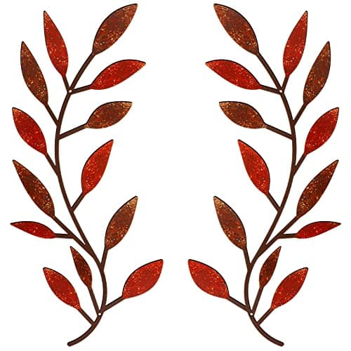 Zhengmy Vintage Brown Metal Tree Leaf Wall Decor for Living Room and Hallway Outdoor Decoration(2 Pieces)