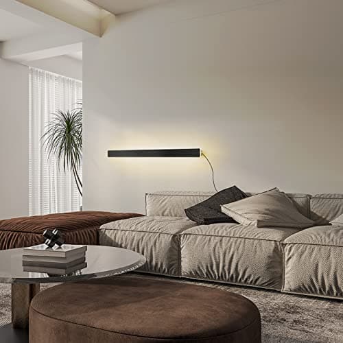 Modern Plug-in Long Wall Sconce, 39" Black Matte LED Wall Lights, 20W Warm White 3000K Acrylic Indoor Wall Lamp for Bedr