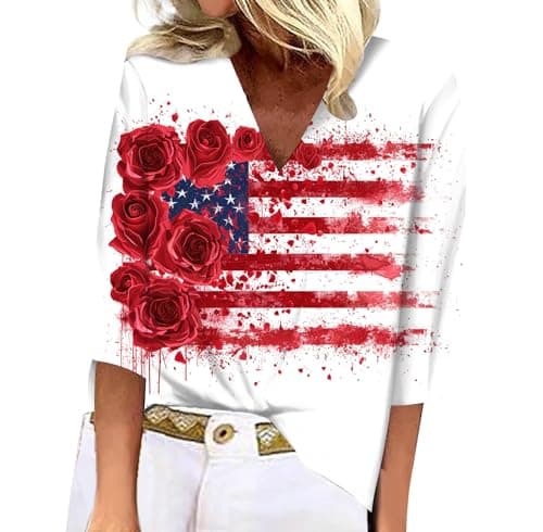 BIVENANT Women's Patriotic 3/4 Sleeve American Flag Shirt V-Neck for 4th of July Party
BIVENANT Women's Patriotic 3/4 Sl