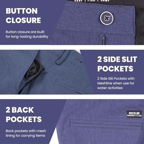 Brickline Mens Hybrid Casual Golf Dress Flat Front Quick Dry Stretch Board Shorts for Men
| Brickline Lightweight Chino