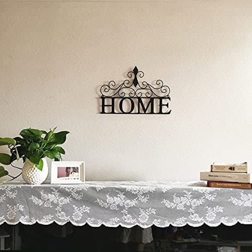 Yamfurvo Scrolled Home Word Wall Decor Black for Bedroom Living Room Dining Room Metal Wall Mounted Plaque Door Art Sign