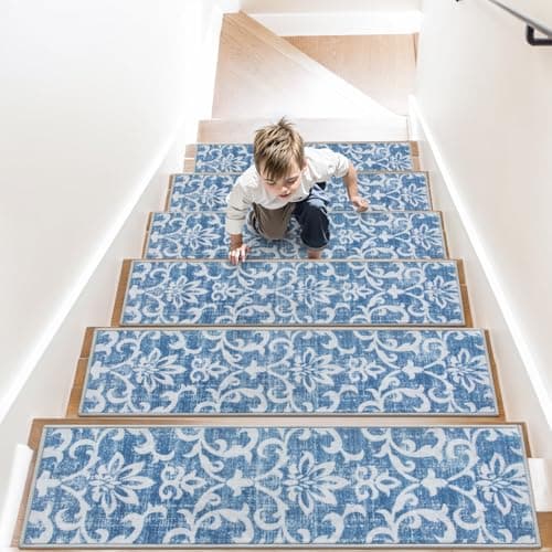 Lahome Non Slip Carpet Stair Treads for Wooden Steps Indoor, 15 Pack 8" X 30", Grey for Kids Pets Elders