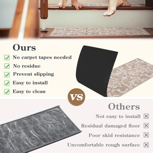 Lahome Non Slip Carpet Stair Treads for Wooden Stairs, Soft Washable Kids and Pet Friendly Indoor Stair Runners for Elde