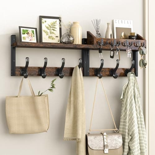 Rustic Brown 29" 4 in 1 Coat and Key Hanger Coat Rack with 11 Metal Hooks for Entryway and Living Room  
Rustic Brown 29