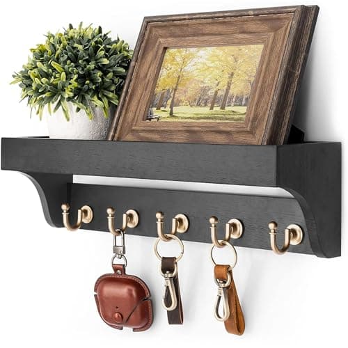 Rebee Vision Farmhouse Mail Rack for Home Decor: Wall Mount Key Holder with Shelf (Light Brown)
