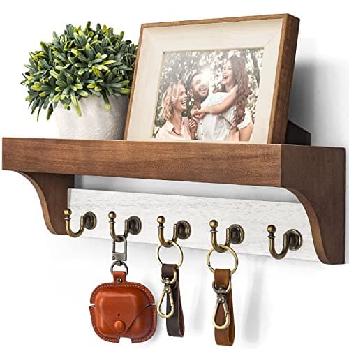 Rebee Vision Farmhouse Mail Rack for Home Decor: Wall Mount Key Holder with Shelf (Light Brown)