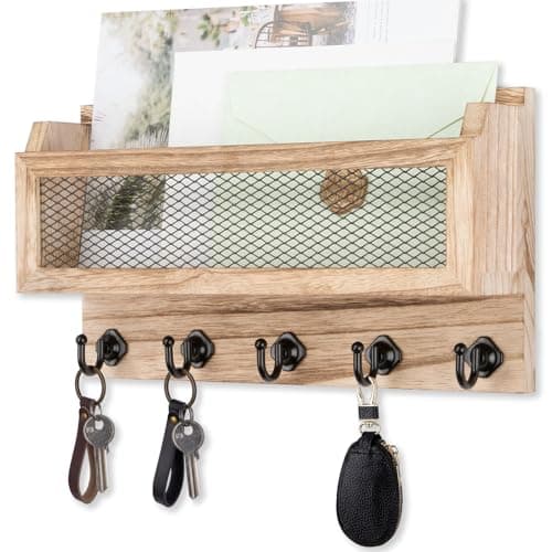 Nekon Black 11 Inch Wooden Wall Key Organizer for Entryway Hallway Decorative Key Holder Storage Shelf