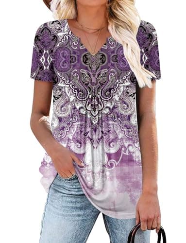 Elegant Women's Short Sleeve Tunics V Neck Button Down Shirts - S-3XL
| Comfortable Women's Short Sleeve Tunics V Neck