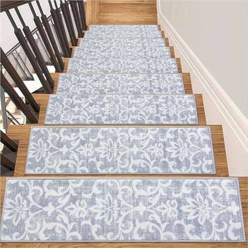 Lahome Non Slip Carpet Stair Treads for Wooden Steps Indoor, 15 Pack 8" X 30", Grey for Kids Pets Elders