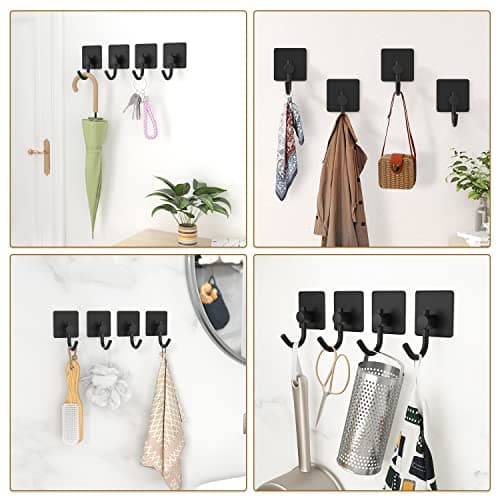 Heavy Duty Self Adhesive Hooks for Bathroom and Kitchen, Stainless Rustproof Coat and Robe Hooks, 6 Pack  
Sticky Black