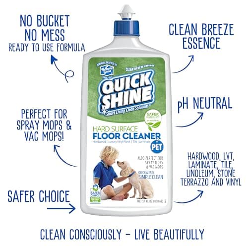 Quick Shine Plant Based Pet Floor Cleaner | Ready to Use, Removes Dirt, Streak Free, No Rinse | Hardwood, Laminate, Luxu