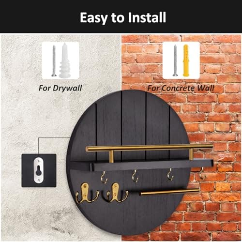 Nekon Black&Gold Rustic Mail Organizer with Shelf and Hooks for Hall Kitchen Entryway