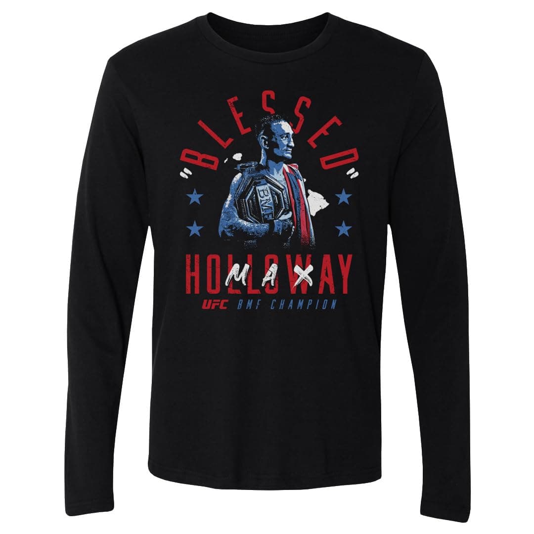 Max Holloway UFC Long Sleeve Shirt - Elite Fighter Blessed BMF Champion WHT